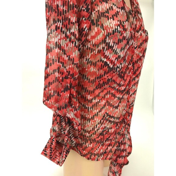 KUT from the Kloth Womens XS Sheer Red 3/4 Long Sleeve V Neck Button Down Blouse - Picture 3 of 9